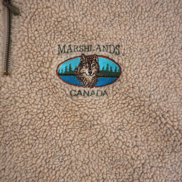Vintage Marshlands Canada Beige Sherpa Wolf Embroidered Quarter Zip Fleece Large - Picture 8 of 10